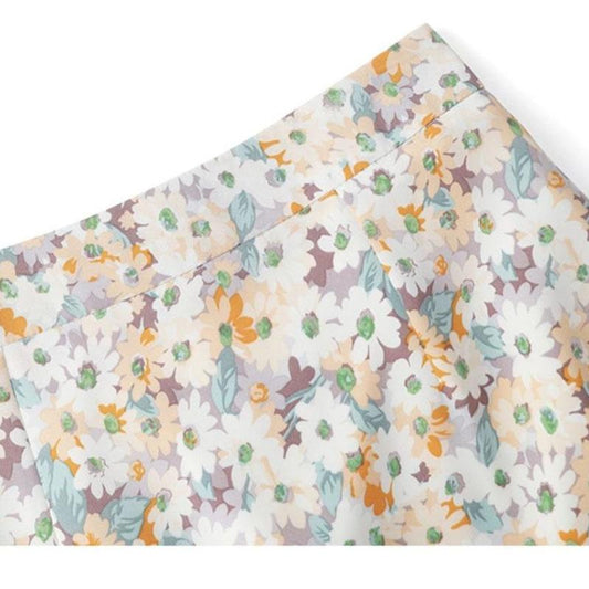 Floral Skirt Women's A-line Skirt High Waist Chiffon Print Midi Skirt Small Daisy Flower Skirt