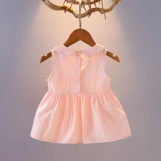 Baby Girl Summer Dress 0-5 Years Old Baby Skirt Round Neck Sleeveless Little Bee Pattern Cute Solid Color A-line Skirt Thin Section