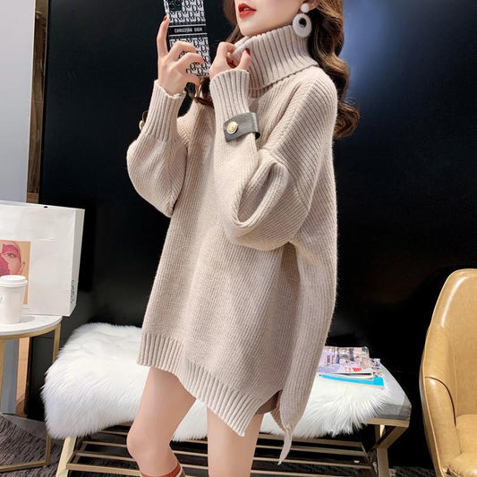 Autumn and Winter Turtleneck Thick Sweater Mid-length Loose Large Size Bottoming Sweater Knitted Casual Women Sweater