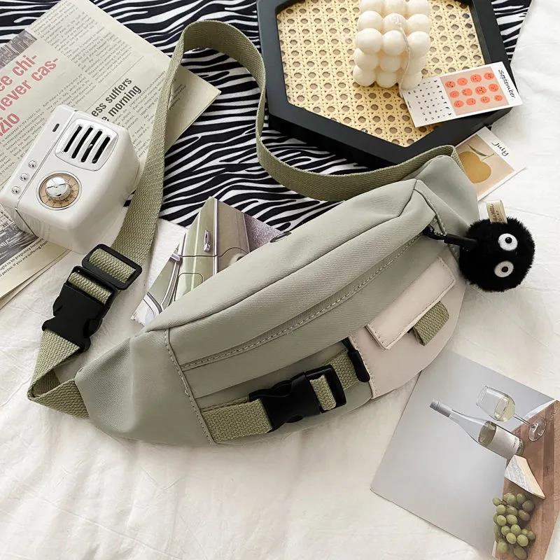 South Korea Ins Canvas Bag Female Chest Bag Male Japanese Korean Version of Harajuku Wild Waist Bag Tooling Student Messenger Bag Tide Bag