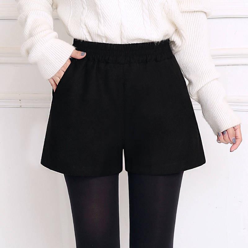 Plus Size Women Shorts Fall Winter Woolen Shorts Wide-legged Short with Pockets Female Casual Wear
