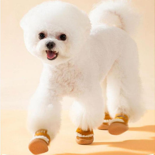 Dog Shoes Soft Sole Winter Foot Cover Set of 4 Teddy Anti-slip Cotton Shoe Cover Pet Small Dog Bichon Warm Cat Shoes Dog Wear-resistant Snow Boots