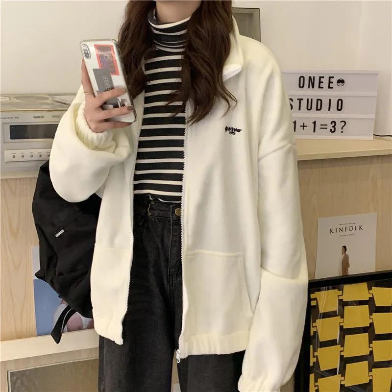 Spring and Autumn Loose All-match Sports Cardigan Hooded Baseball Uniform Sweater Women Coat