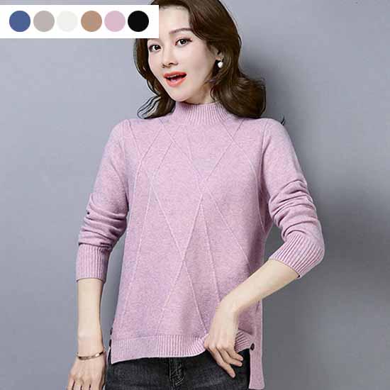 Pofulove Long Sleeve Soft Sweater Solid Color Half Turtleneck Loose Thicken Bottoming Knitwear