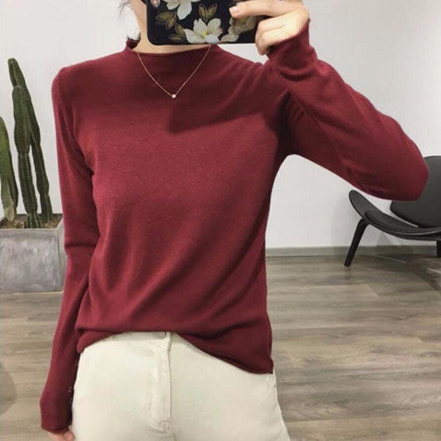 Semi-high collar bottoming shirt loose slim pullover sweater