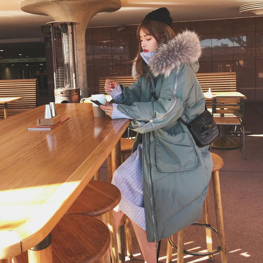 Fluffy Fur Collar Down Jacket Women's Long Winter Loose Padded Large Size Over The Knee Bread Jacket Loose Padded Jacket Winter Thick Warm Jacket