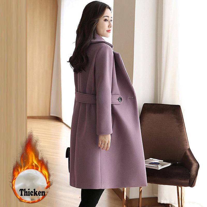 Women Woolen Coat Elegant Solid Overcoat Female 2019 Long Woolen Casual Coat Autumn Winter Blends