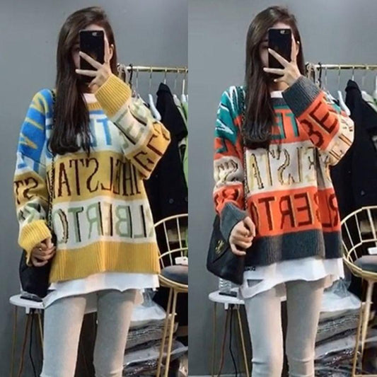 Sweater Loose and Lazy Female Outer Wear Korean Style Fall/winter Pullover Round Neck Casual All-match Long-sleeved Base