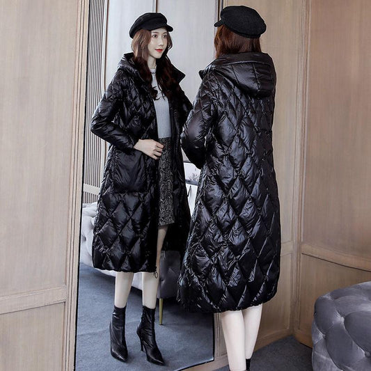 Women's Mid-length Cotton-padded Jacket Winter Over-the-knee Hooded Thick Slim-fit Padded Jacket Jacket Winter Warmth Thick Coat