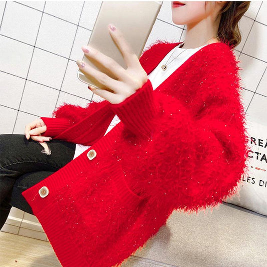 Autumn and winter sweater thick knitted jacket mid-length fashion simple young women's top