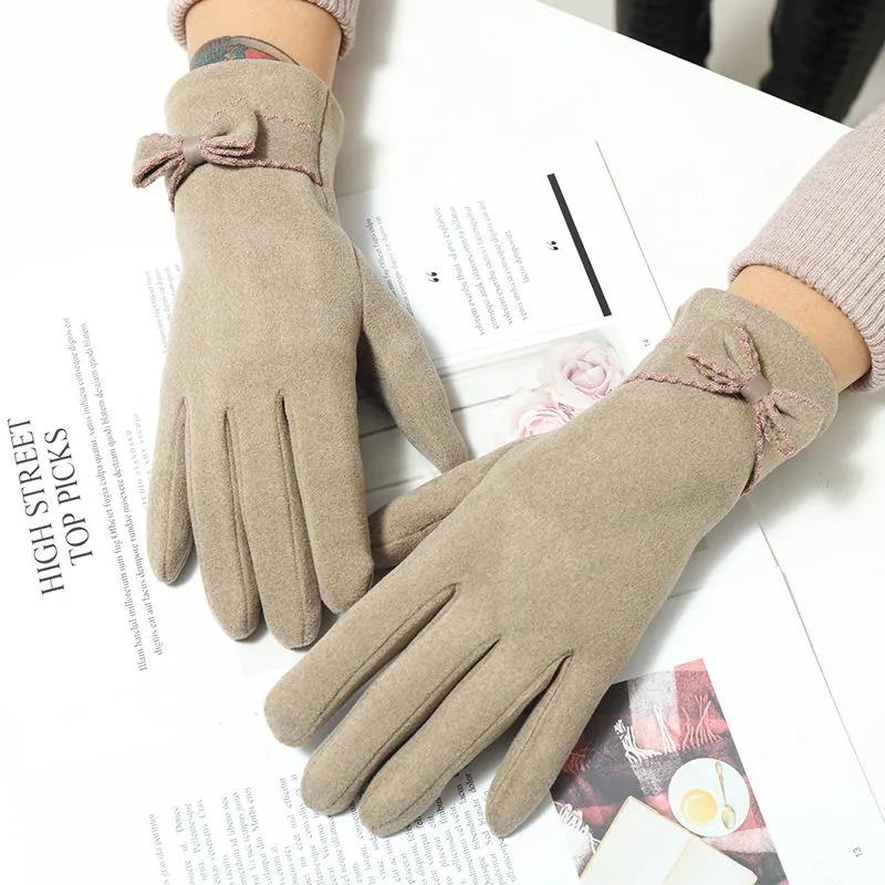 Gloves Women's Winter Cold-proof German Velvet Gloves Korean Fashion Bow Touch Screen Gloves