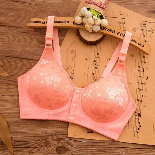 Comfortable Full Cup Underwear Ladies Breathable Bra Front Buckle No Steel Ring Gathering Pure Cotton Tank Top Thin Large Size Bra
