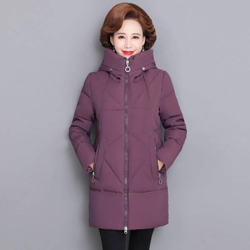 Winter Middle-aged and Elderly Women's Quilted Jacket with Hooded Plus Size Mid-length