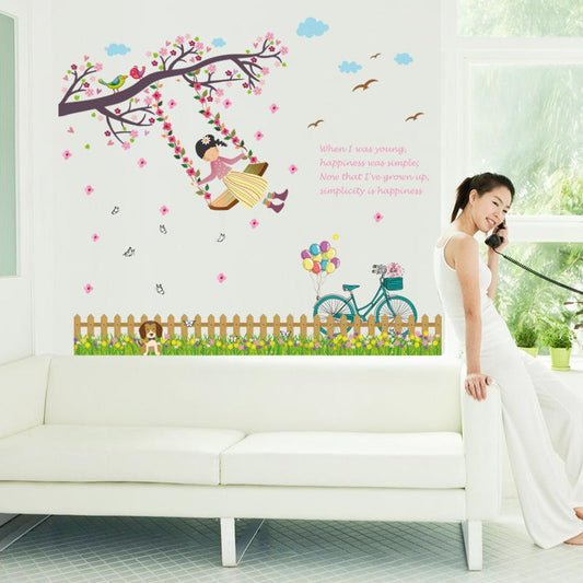 Fence swing girl skirting line Children room bedroom porch decorative wall sticker
