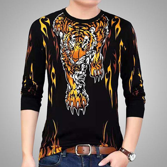 Long-sleeved T-shirt large size spring and autumn T-shirt 3D printed sweater men's round neck