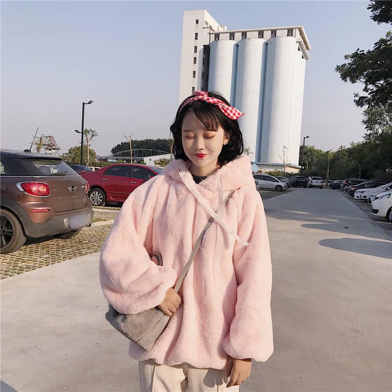Women's Sweatshirt Wild Large Size Long Sleeve Warm Hood Top Autumn Winter Sweater Cotton
