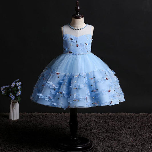 Summer Girls Dress Petal Embroidery Children's Photo Photography Clothing In The Big Children's Tutu Skirt Net Gauze Skirt
