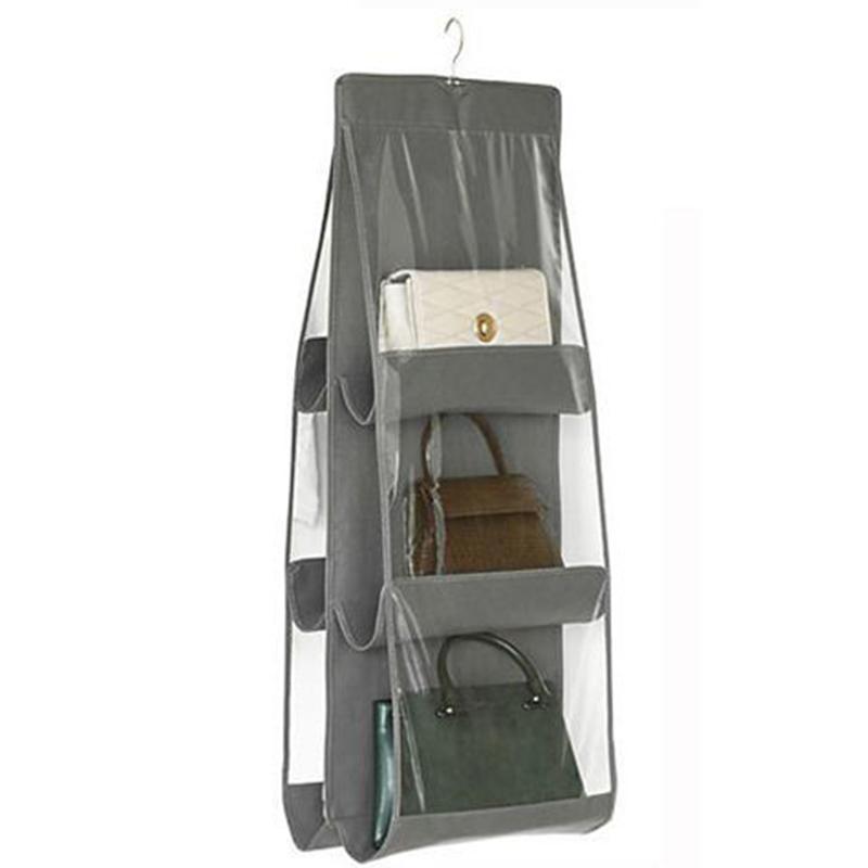Bag Storage Hanging Bag Cloth Art Household Dust Bag 6 Grid Hanging Bag Wall-mounted Wardrobe Storage and Finishing Dormitory Artifact