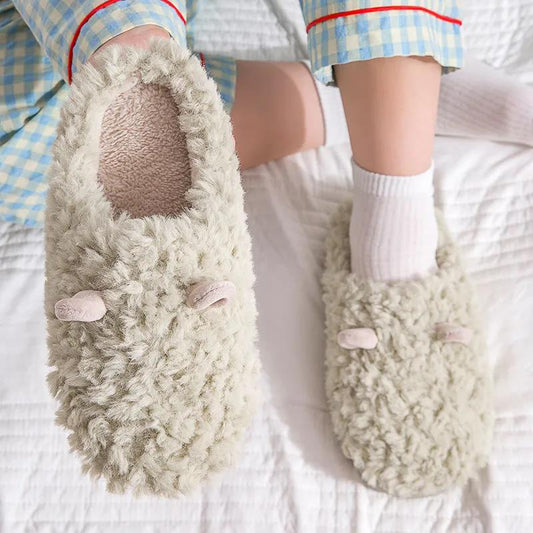 Women's House Slippers Slip-On Anti-Skid Rubbit Indoor Casual Shoes Snow Slippers Warm Thick Insole Floor Flat Shoes Winter Cartoon Footwear