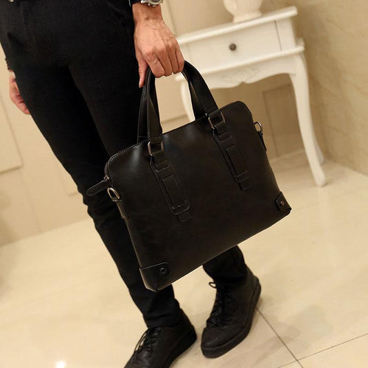 Business Briefcase Men Large Capacity Zipper Leather Anti-theft Waterproof Handbag Shoulder Bag