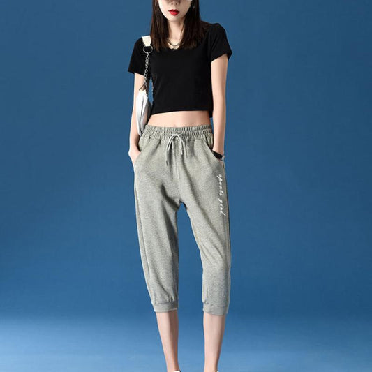 Cotton Cropped Trousers Women Loose Sports Pants Summer Thin Shorts Casual Harem Breeches Student Five-point Pants