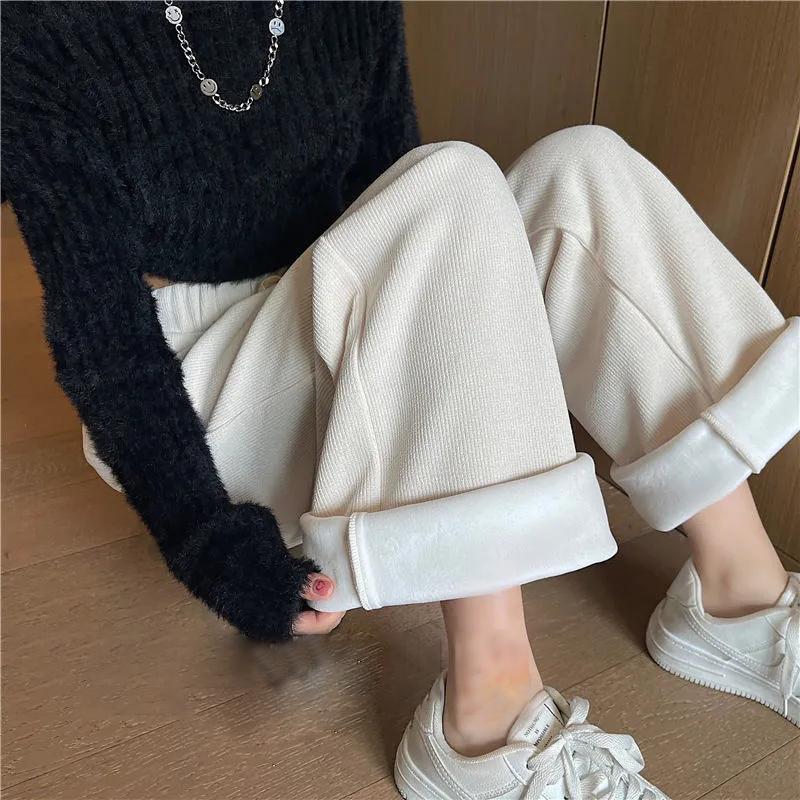 Women's Versatile Loose Wide Leg Pants Thin Embroidered Casual Pants Jogging Sports Pants Straight Pants Show Legs Long Pants