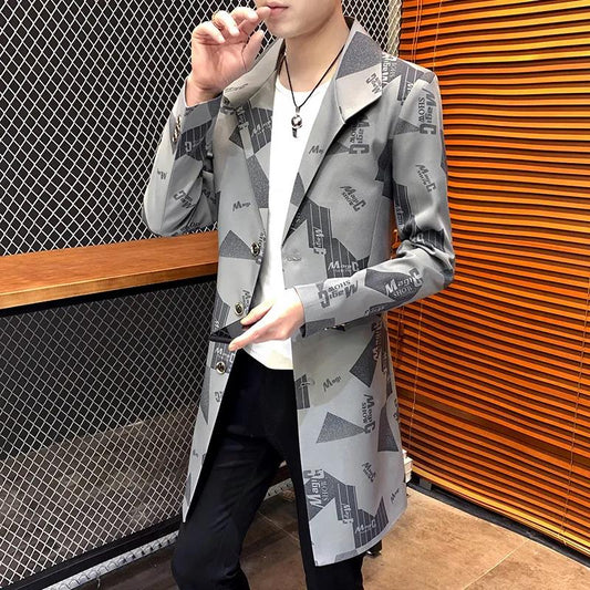 Men Camouflage Slim Windbreaker Suit Collar Coat Casual Jacket Trend Parka Long