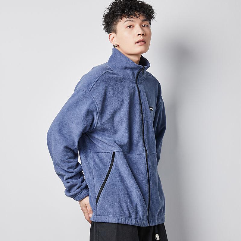 Polar Fleece Jacket Men's Lapel Versatile Cardigan Fleece Sweater Men's Warm Short Long Sleeve Zipper Jacket Comfortable and Breathable