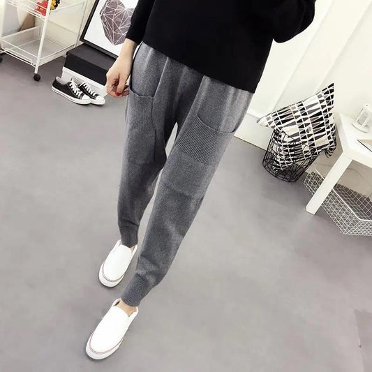 Autumn and Winter Women's Trousers Korean Version of Wild Loose Feet Knitting Sports Harem Pants Women's Radish Casual Pants Women