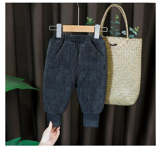 Boys' Plush Thickened Pants Wear Children's Winter Trousers, Baby Autumn and Winter A Pair of Winter Baby Cotton Pants In Winter