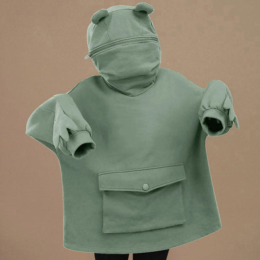 Women's Sweatershirt Zipper 3D Pocket Cute Frog Design Pullover Sweater Coat