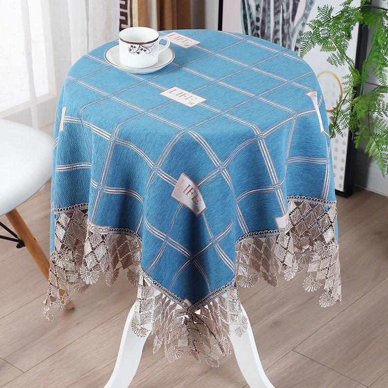 Family Dining Table Fabric Light Luxury Regular Rectangle Round Table Blue Round Table Cloth Chinese Tea Table Cover Cloth Towel