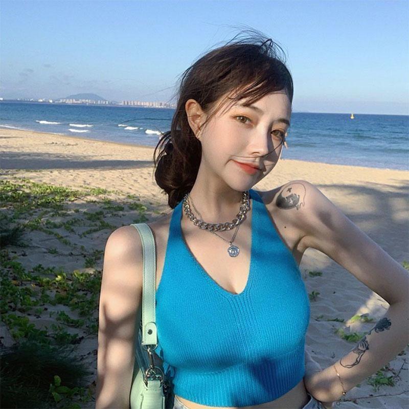 French Doll Collar Knitted Sweater Women's Design Sense Niche Korean Version Slim Short Puff Sleeve Top Trendy