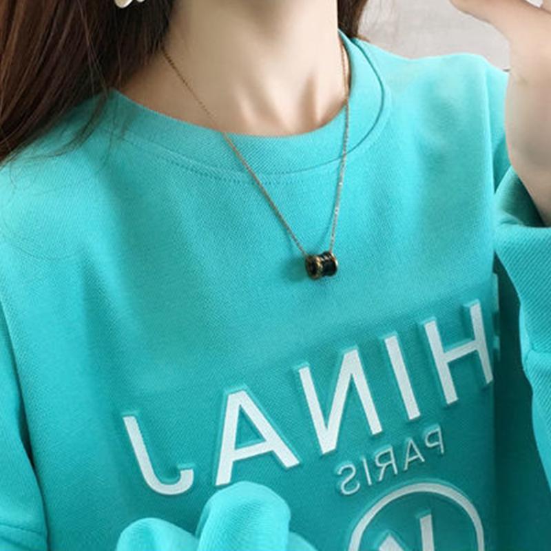 Cotton Sweater Women 2021 Spring and Autumn Round Neck Printing Long-sleeved Loose Top