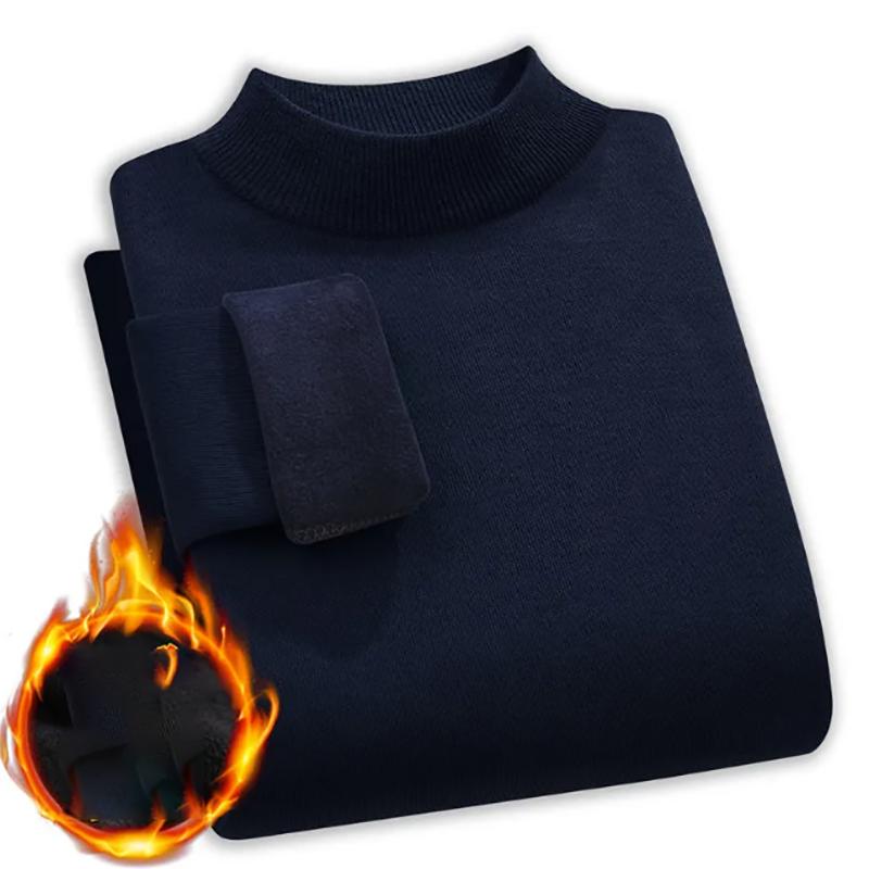 Plus Velvet Sweater Thick Half-high Collar Middle-aged Sweater Dad Wear Plus Fat To Increase Loose Top Warm Sweatshirts