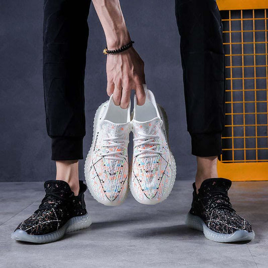 Plus Size 39-44 Men Flying Woven Mesh Sneakers Comfortable Breathable Running Basketball Shoes Students Shockproof Non-slip Gypsophila Shoes