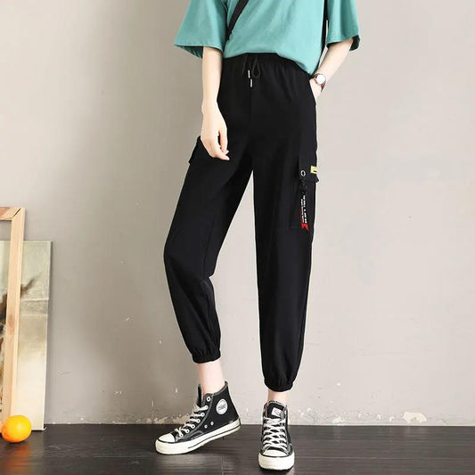 Spring and Autumn Trousers Women's Loose Korean Style Slim High-waist Nine-point Wide-leg Pants Women's Plus Size Casual Pants Women's Trend