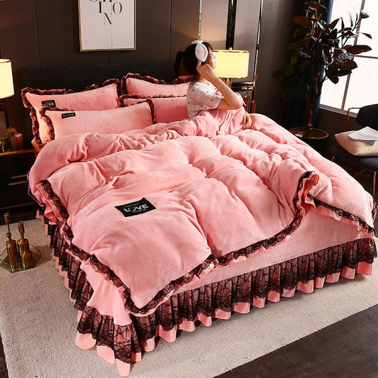 4pcs Fleece Bedding Sets Royal Bed Set King Queen Size Bed Cover Set Bed Sheet Set Pillowcase