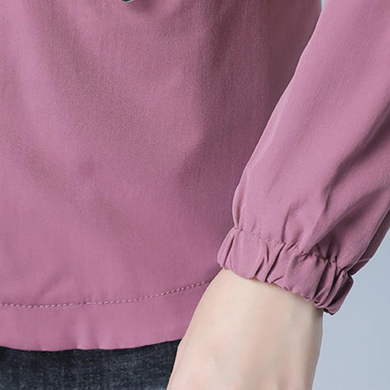 Hooded Five Tone Windbreaker Jacket Zip Pockets Coats and Jackets Autumn Women Clothes Long Sleeves Outwear