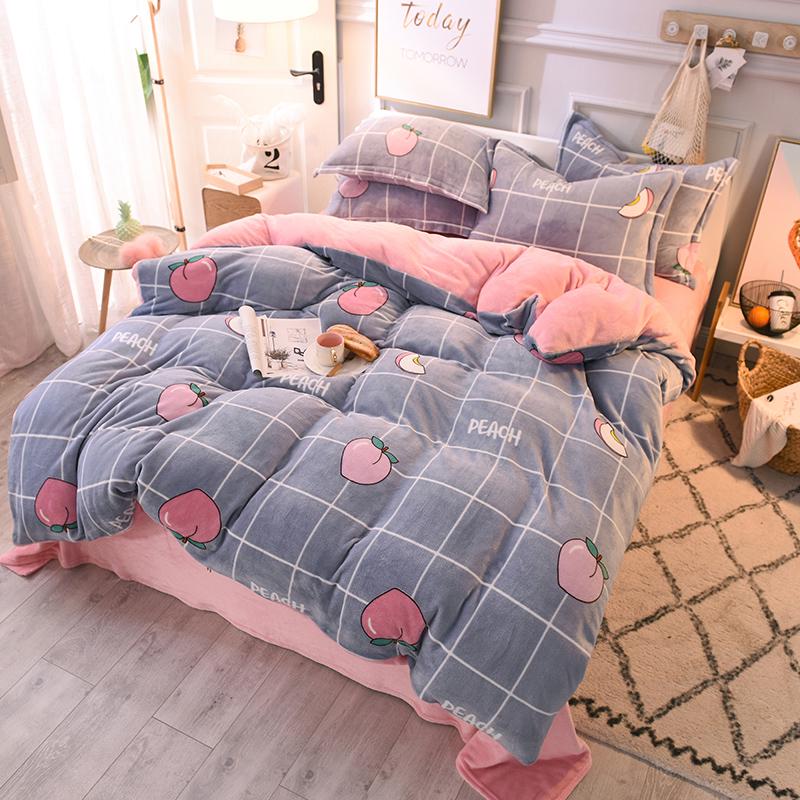 4pcs Bedding Set Cartoon Bed Linen Quilt Cover Pillowcase Winter Warm Kids Children's Bedding Sets