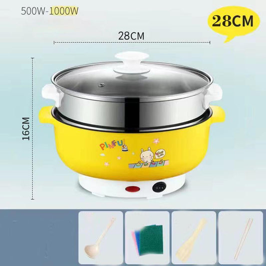 1000W Double Gear Electric Heat Pot 28cm Non-stick Cookware Boiling Soup Pot with 1 Steamer for Family