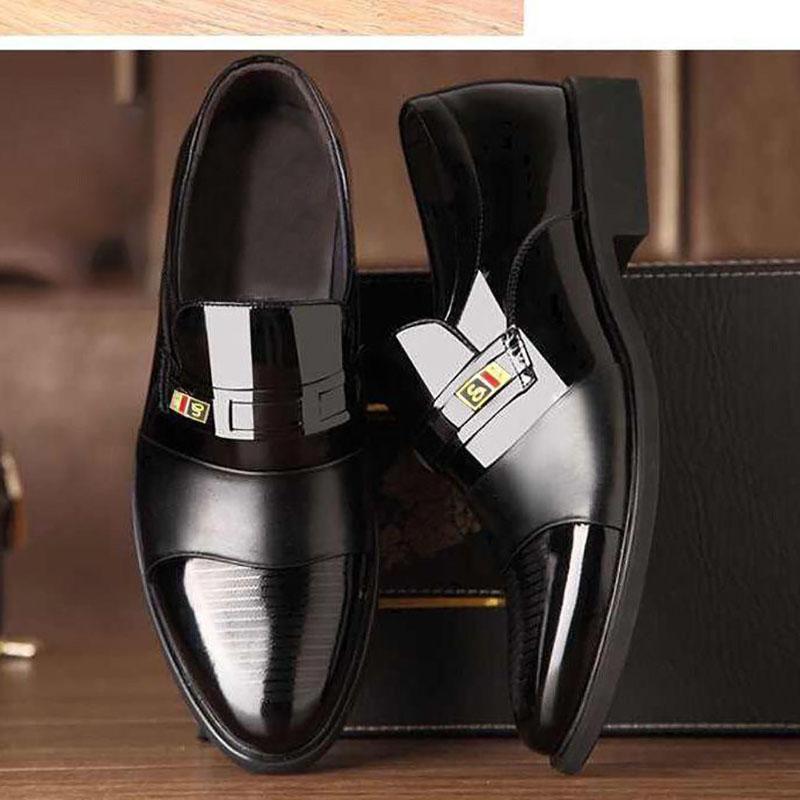 Men's Leather Shoes Business Dress Shoes British and Korean Style Set Feet Black Casual Leather Shoes Youth Work Shoes