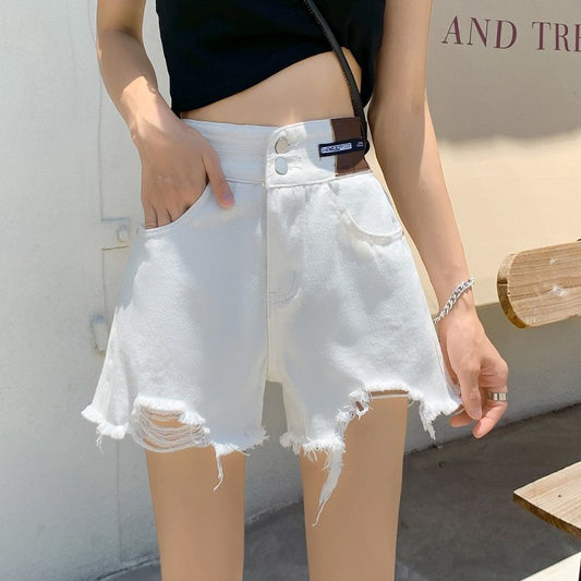 Black Denim Shorts Women's Summer Design Raw Edge Wide-leg Pants Women's Loose Casual