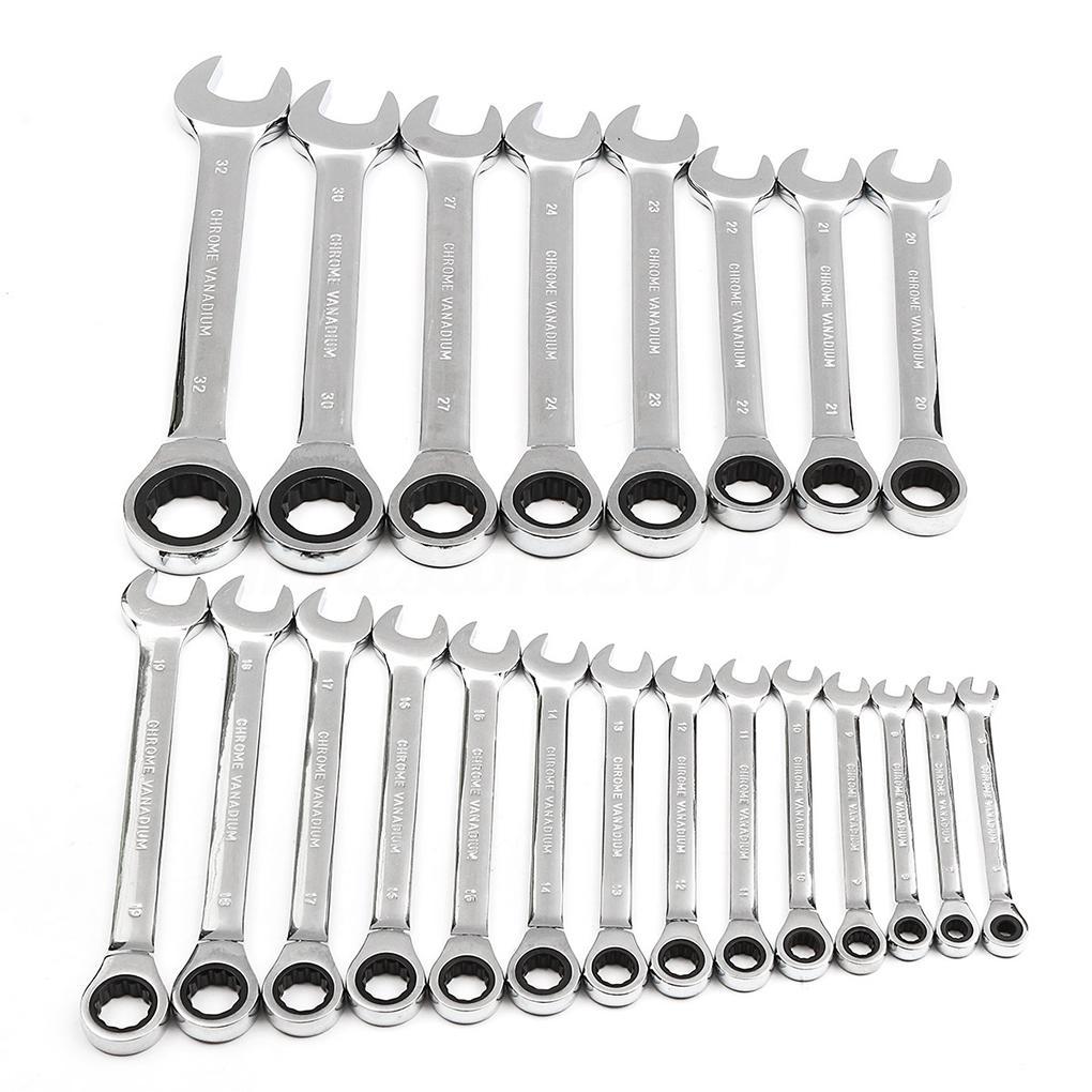 6Mm-32Mm Gear Wrench Chrome Vanadium Steel Metric Fixed Head Ratchet Spanner Hand Tools