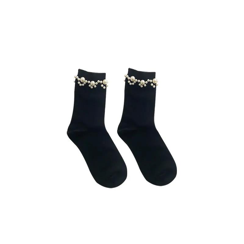 Two Pairs of Pearl Lace Jk Pure Cotton Women's Socks Solid Color Vertical Strip Cotton Socks