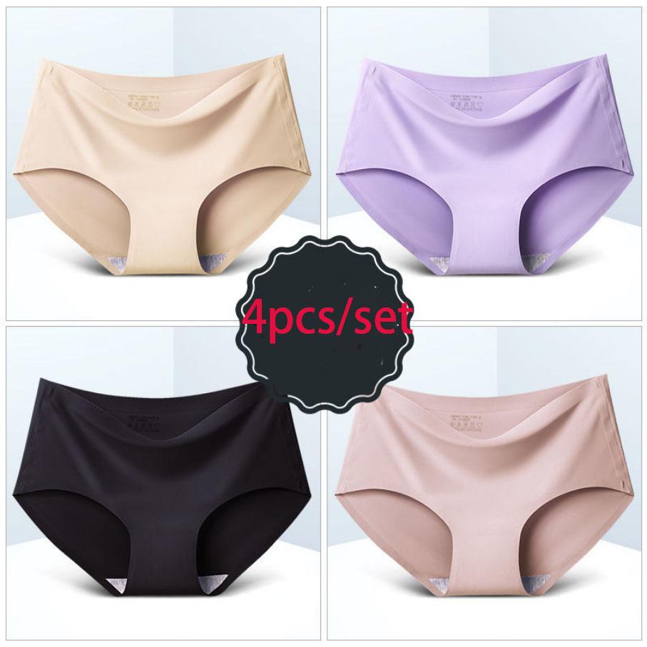 4pcs Women's Panties Ice Silk Cool Refreshing Seamless Underwear Triangle Female Briefs Big Yards