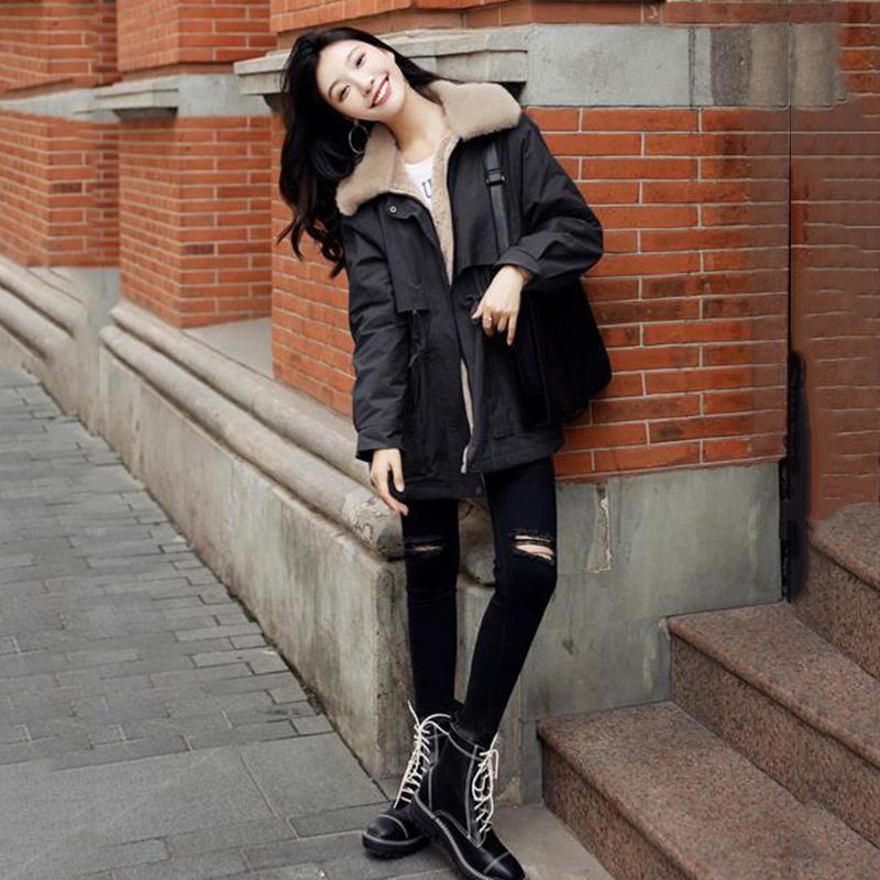 Artificial Wool Is Soft and Comfortable To Overcome The Mid-length Women's Waist and Thin Loose Warm Cotton Jacket Ladies Plus Velvet Jacket Parker
