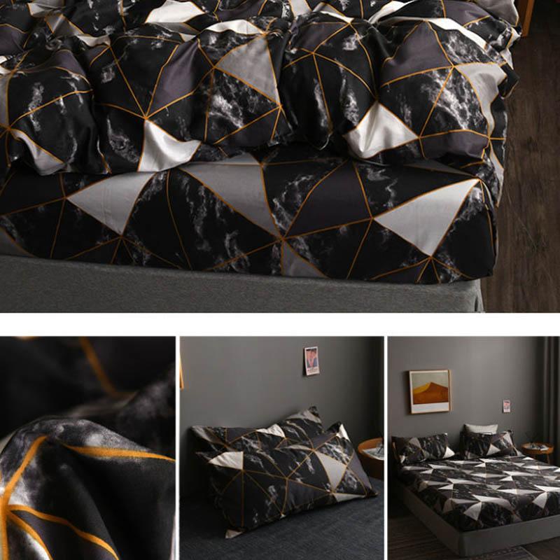 Four-piece Cotton Striped Simple Intellectual Style Bed Sheet Quilt Cover Pillowcase Set Household Bedding Double Bed