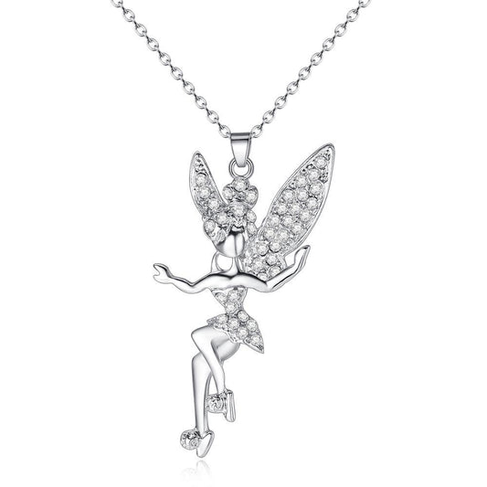 Fantasy Elf Pendant Zircon Necklace Fairy Shaped Silver Fine Necklace for Women Gift Jewelry