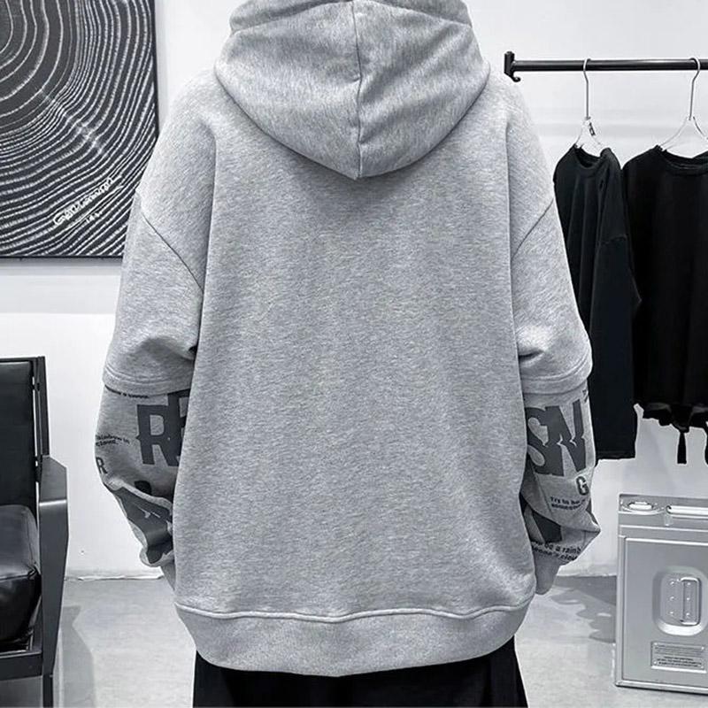 Hooded Sweater Men's Spring and Autumn Loose Large Size All-match Fake Two-piece Top Pullover Thin Section